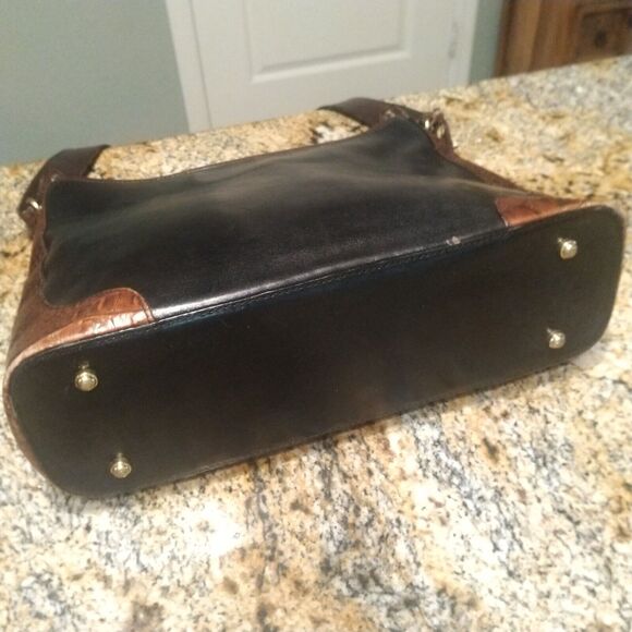 Vintage Brahmin Purse Pecan Croc Black Leather Combo Shoulder Handbag - Picture 6 of 16